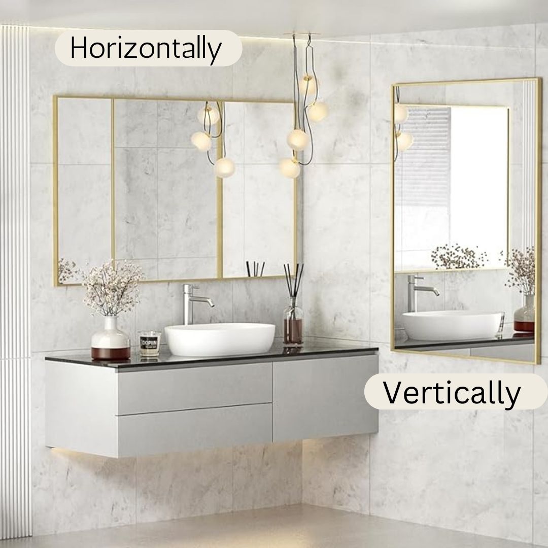 Oversized rectangular glass mirror for statement walls in steel Frame