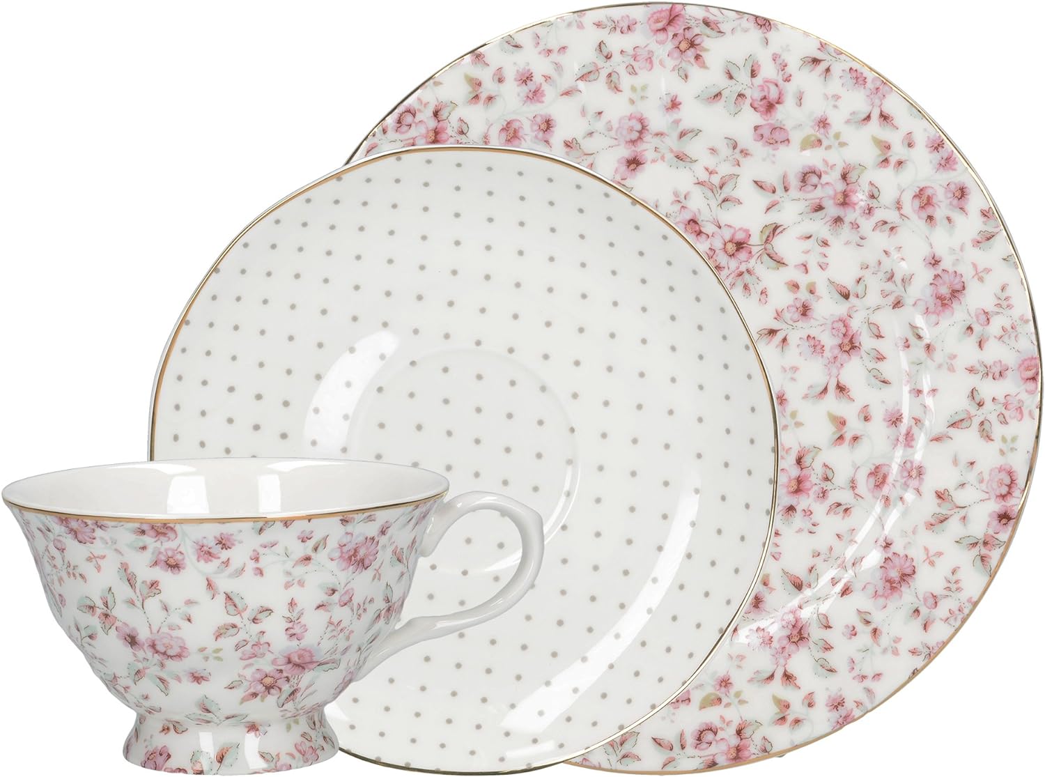 Luxury cup plate set with elegant Pink trim
