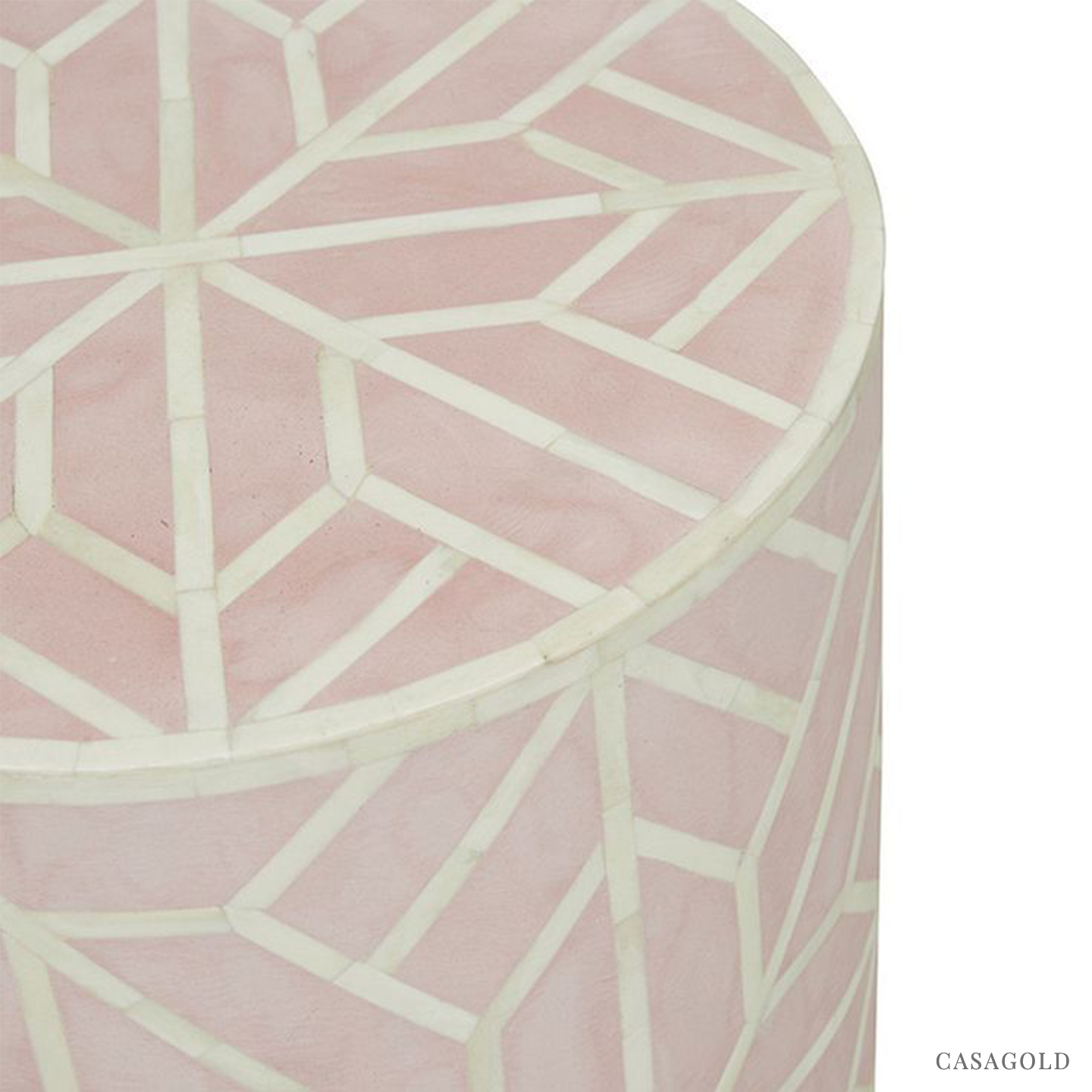 Pink and White Drum Inlay Side Table