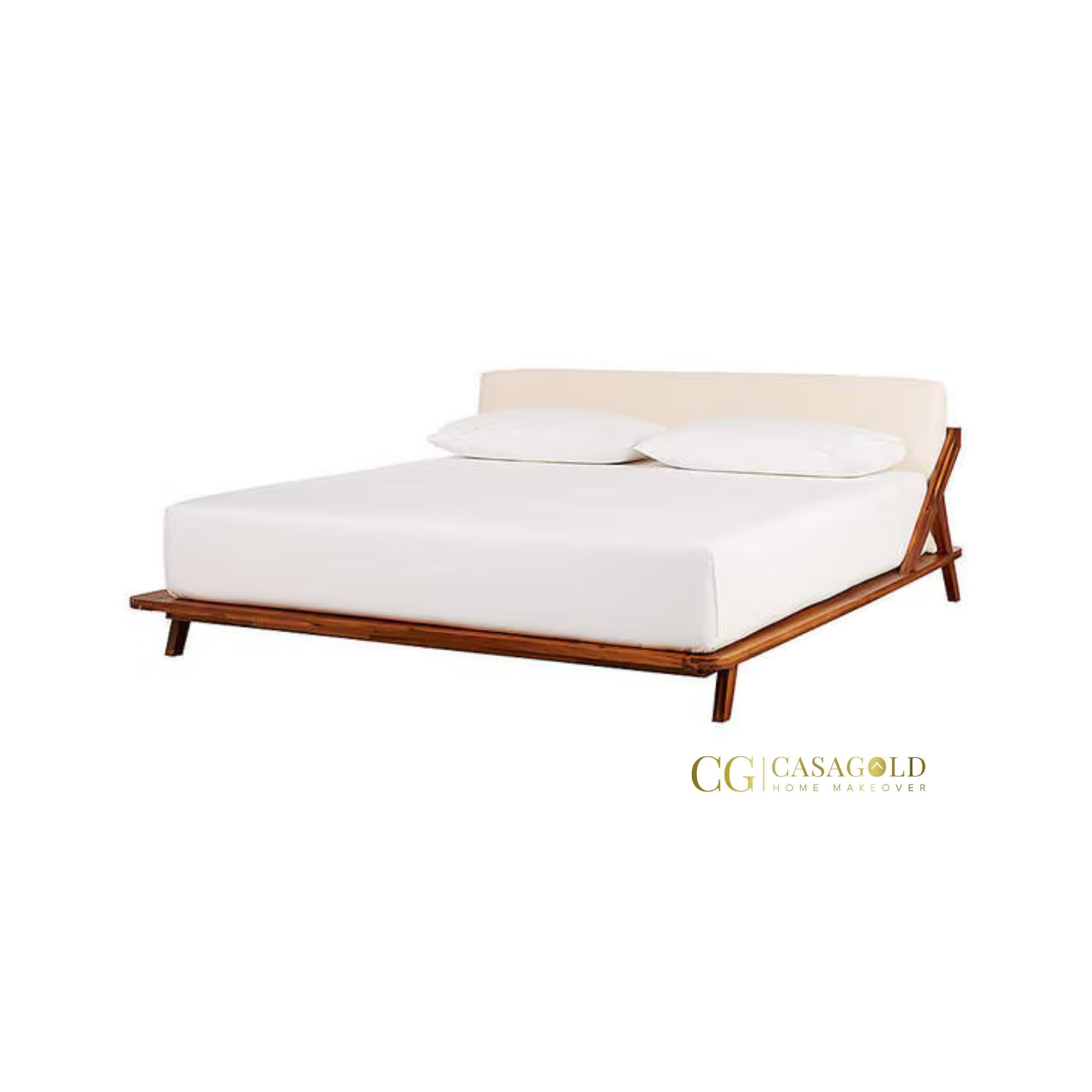 Sustainable Acacia Wood Bed with Angular Leg Design