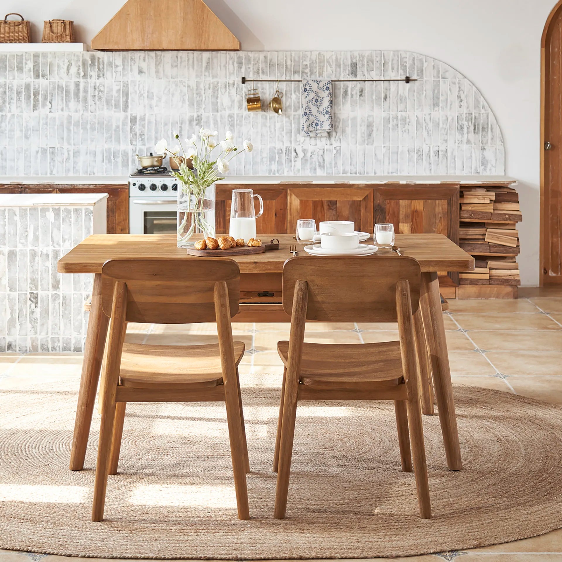 Premium Oak Wood Dining Table with a Polished Finish for Elegant Dining
