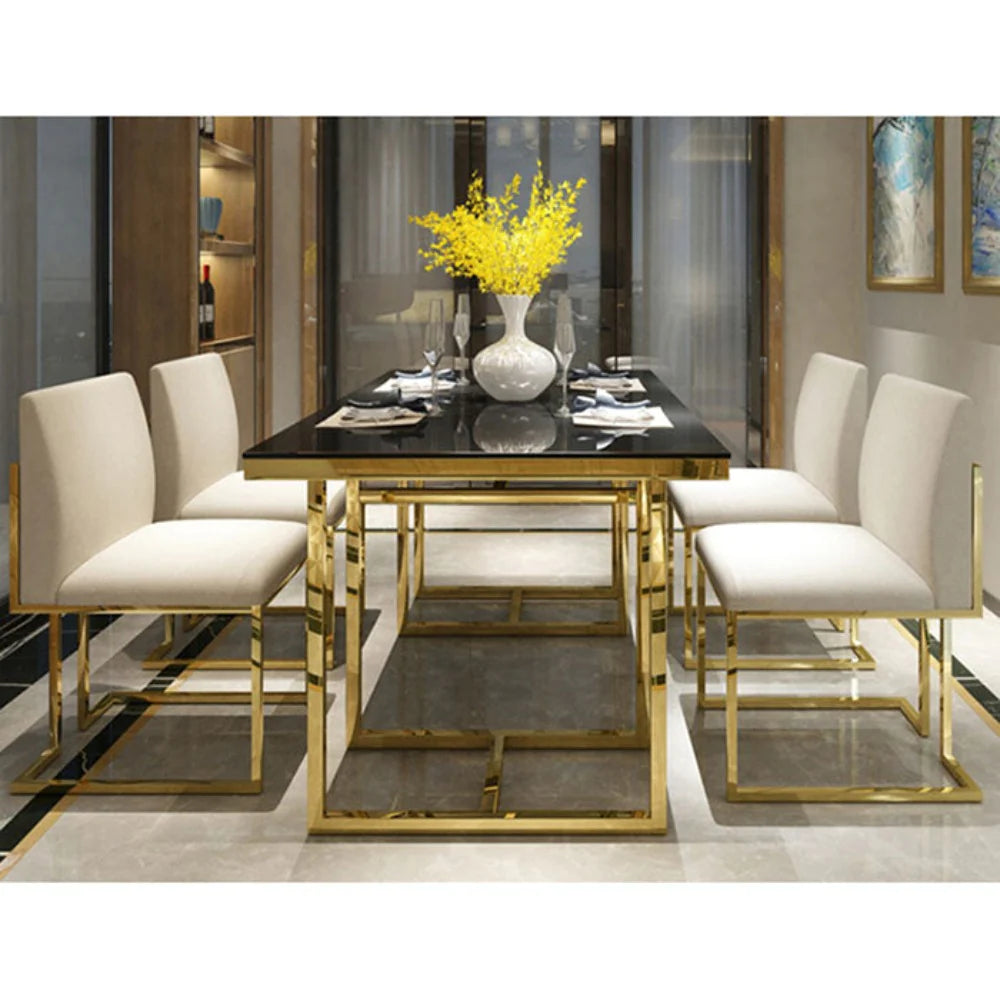 Rectangle Glass Luxury Dining Table with Chrome Legs