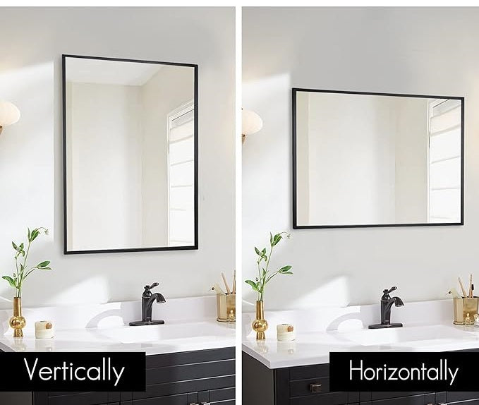 Rectangle black finish metal frame glass mirror for warm decor tones