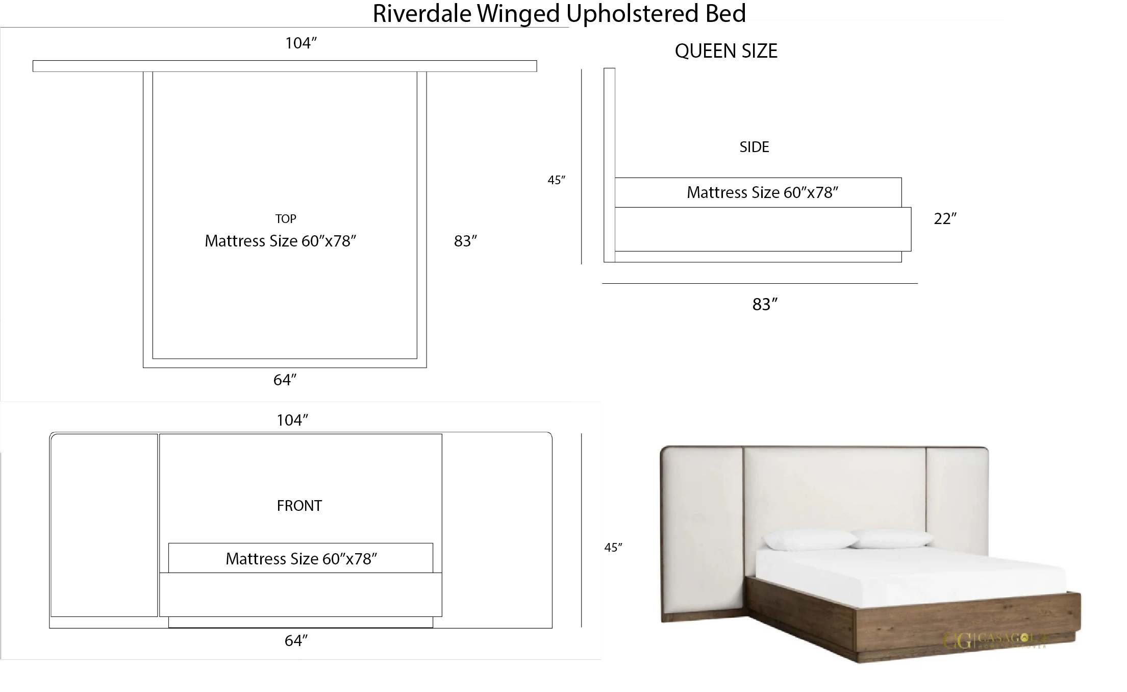 Riverdale Winged Upholstered Bed