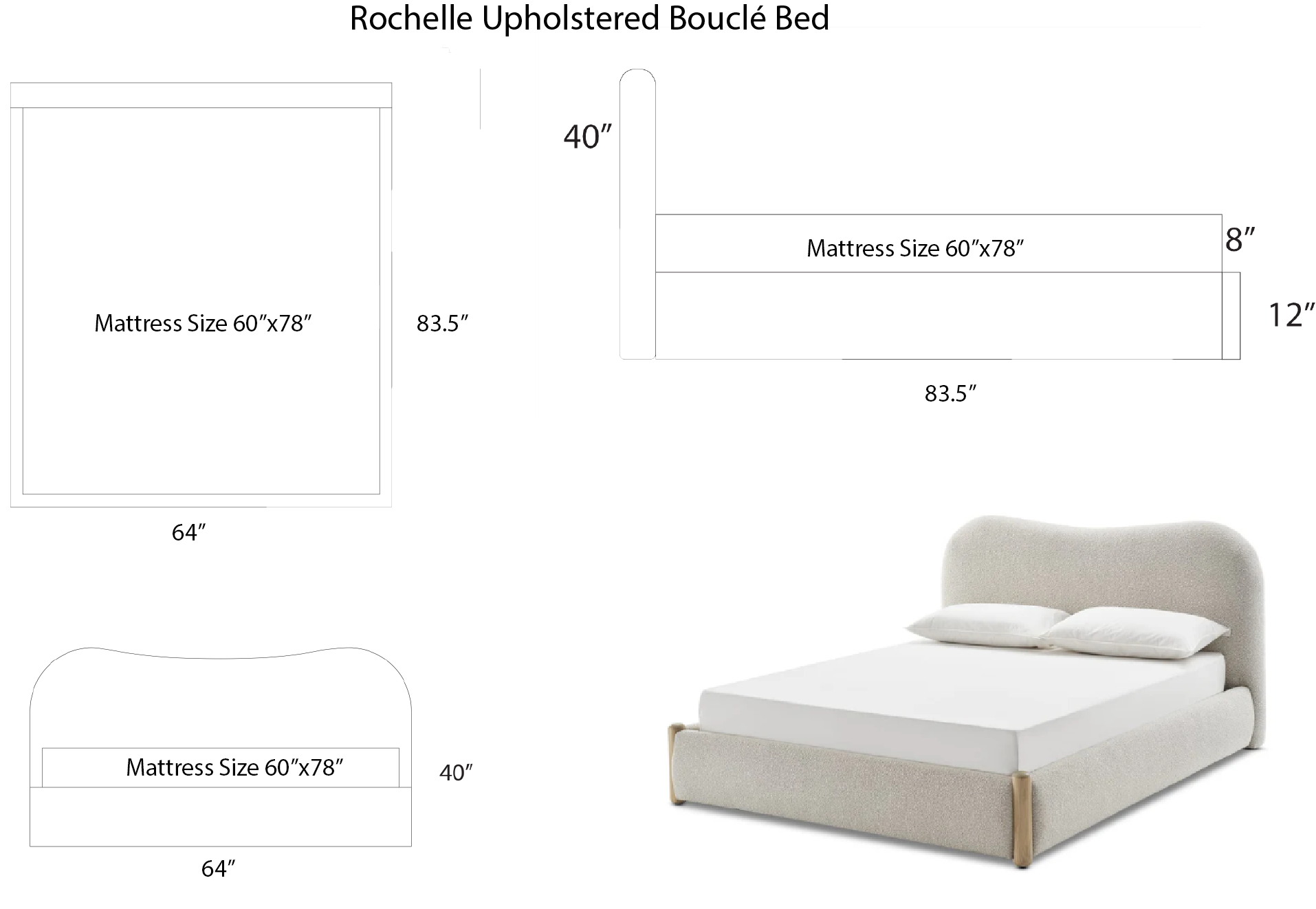 Rochelle Upholstered Bouclé Bed