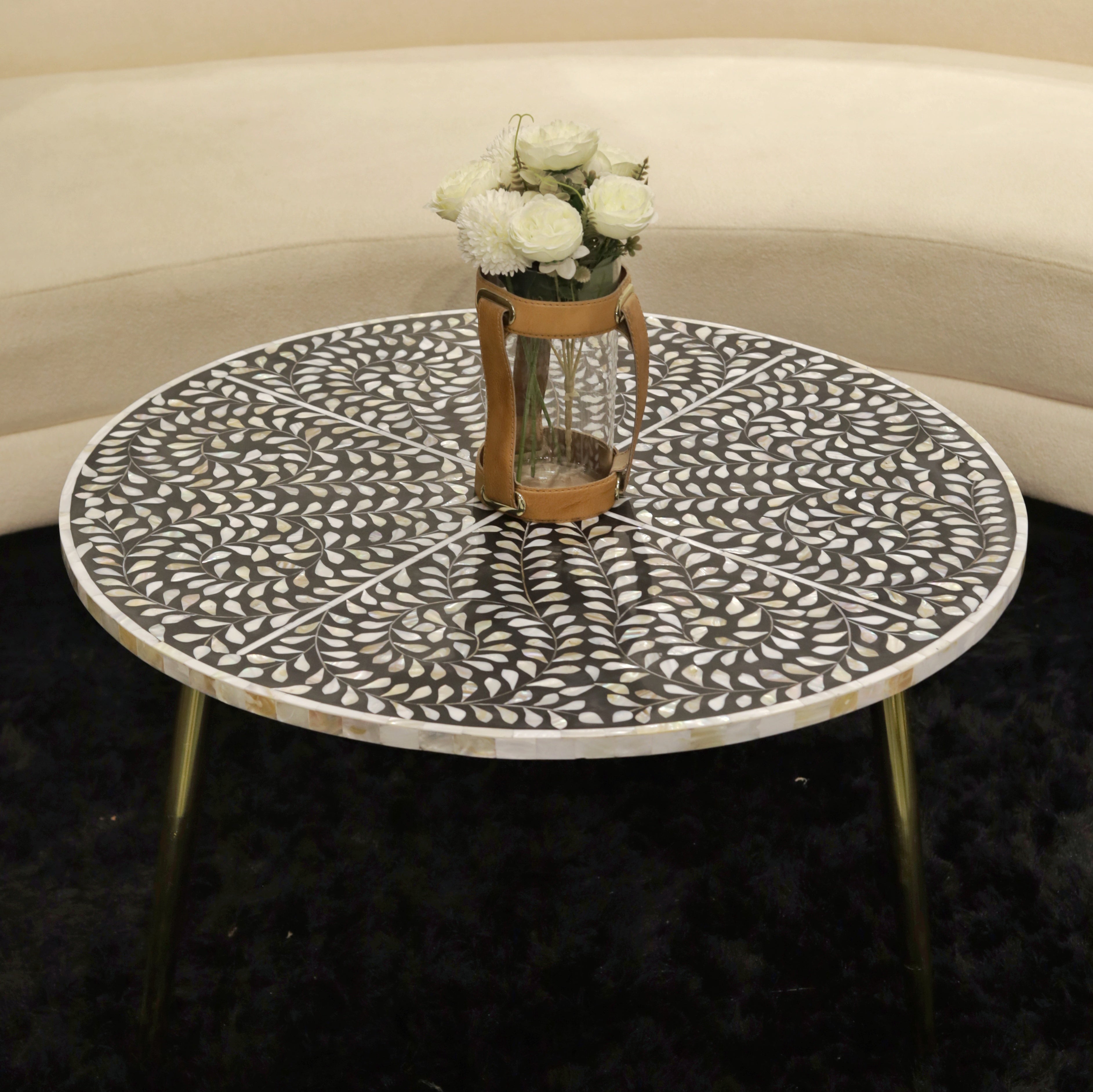 Round Coffee Table for Living Room with Inlay