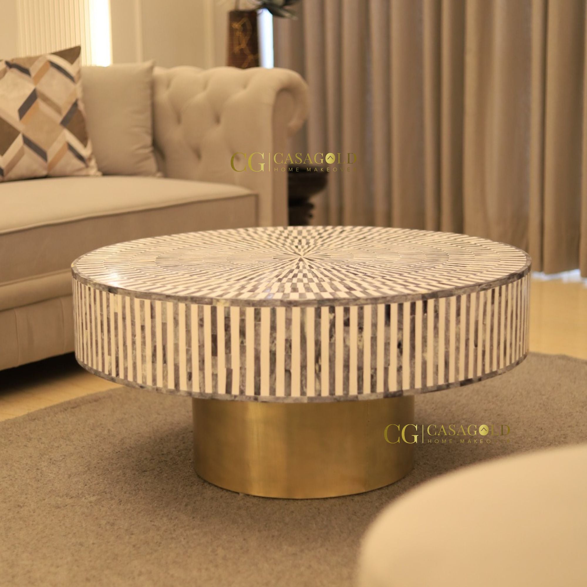 Round Coffee Table with Modern Look Bone Inlay