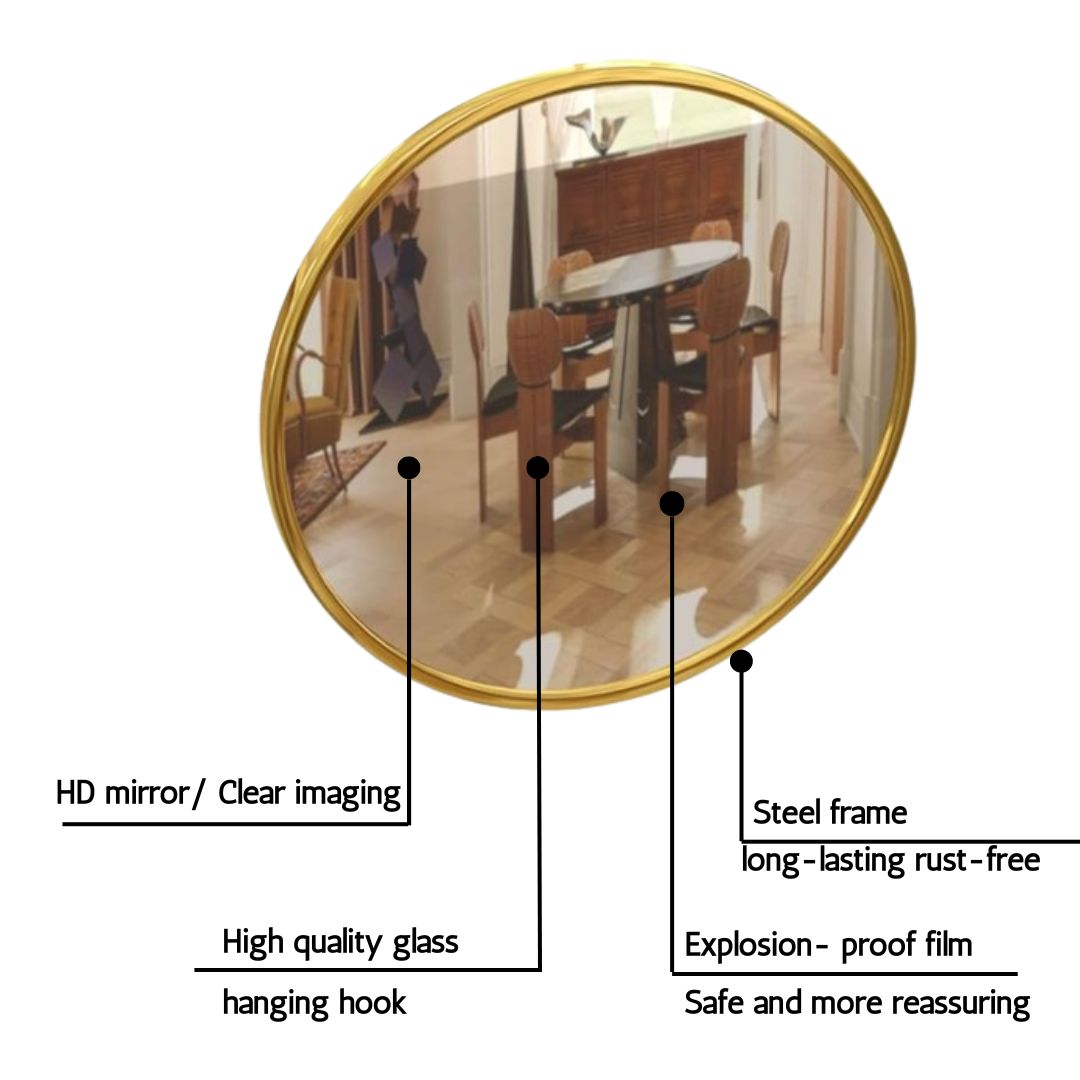 Round Gold finish steel frame glass mirror for luxurious settings