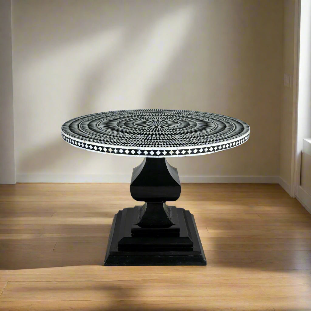 Round Inlay Coffee Table - Handcrafted Luxury