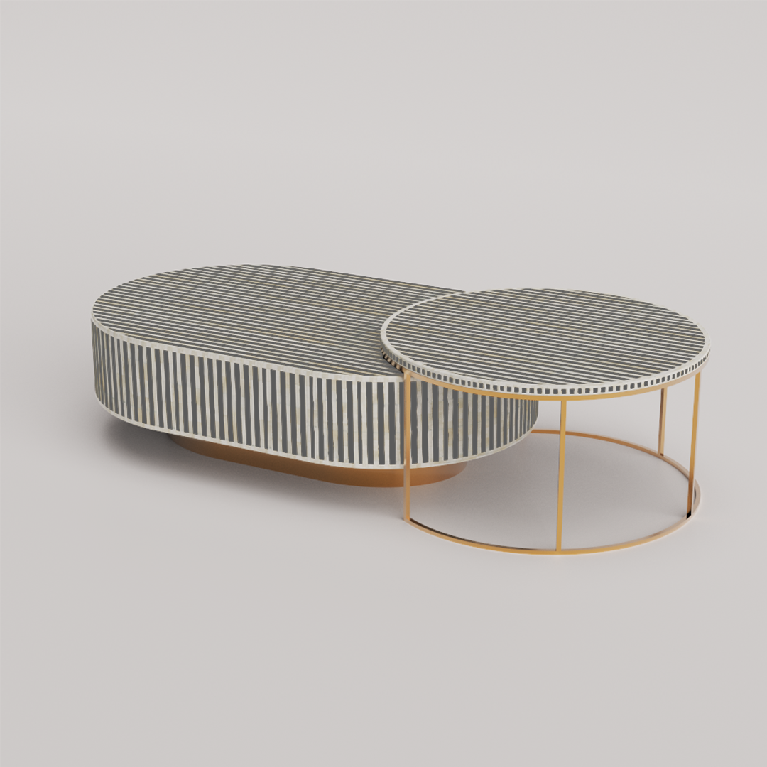Round marble top coffee table with inlay