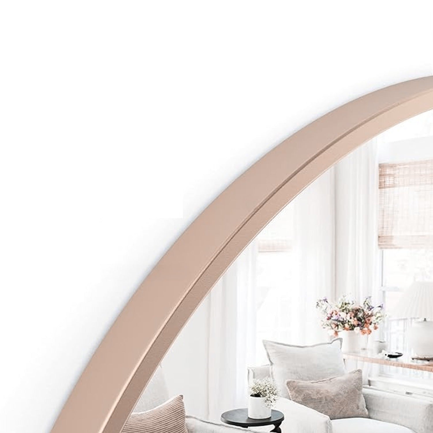 Round Rosegold finish steel frame glass mirror for luxurious settings