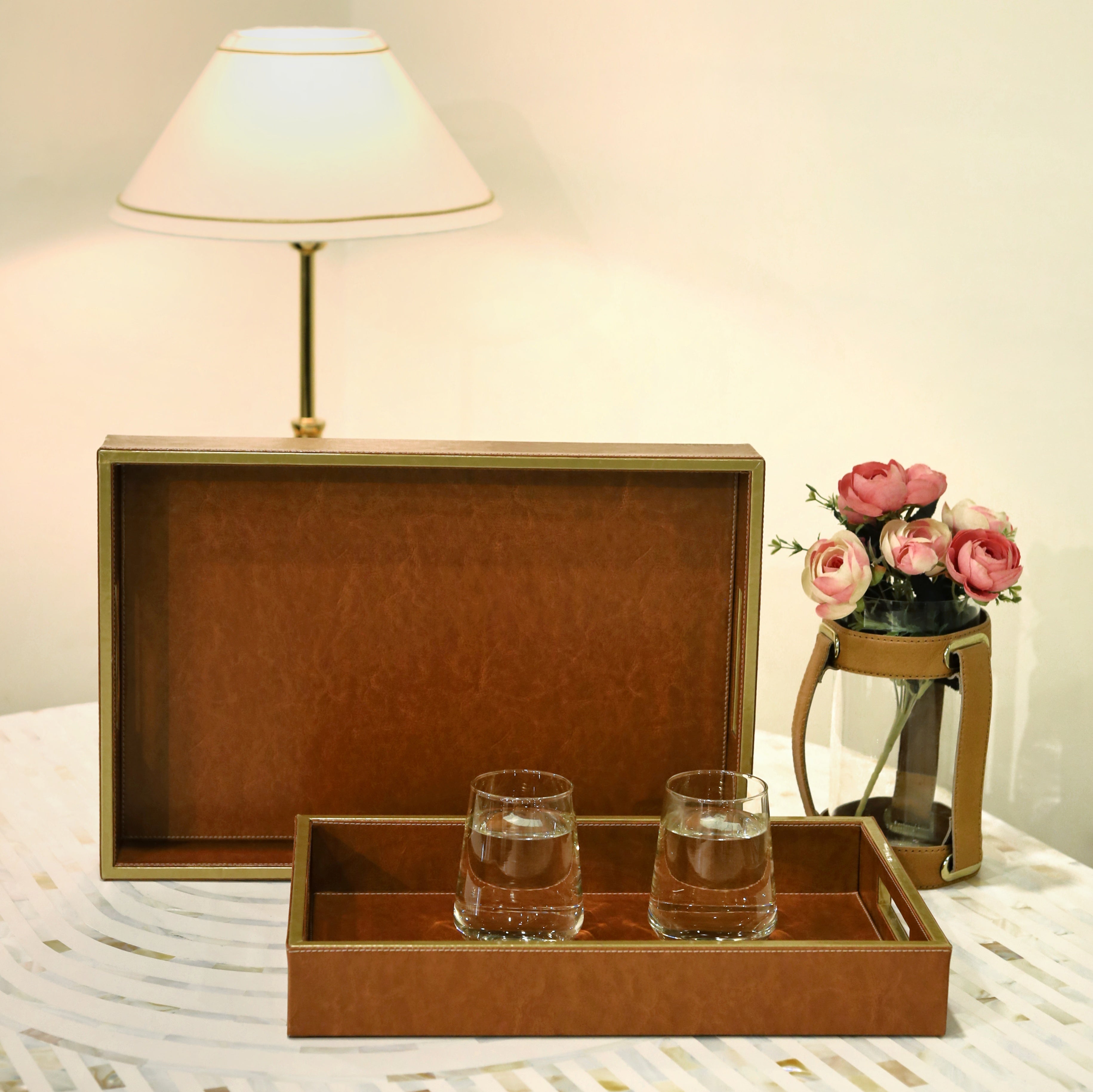 Rustic leather tray for casual entertaining