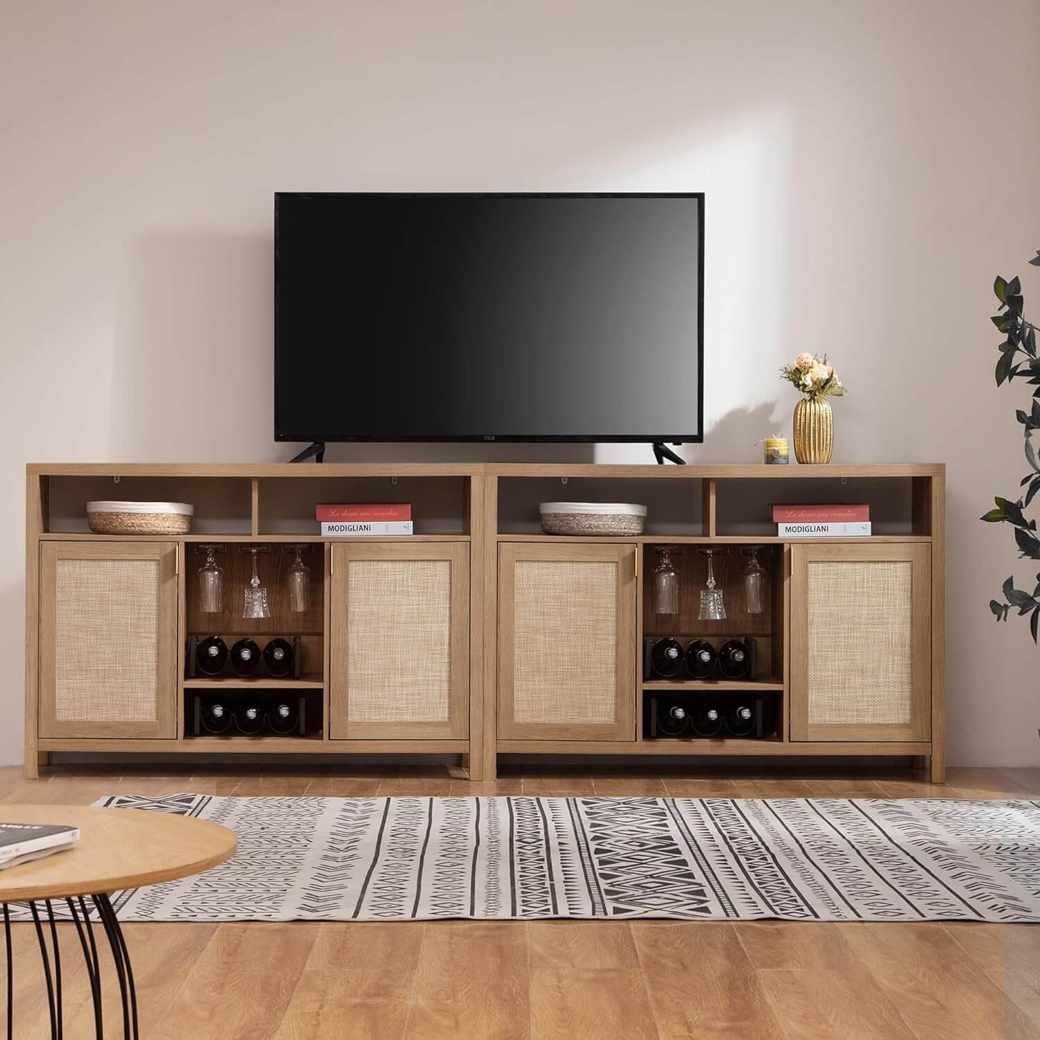 Rustic woven rattan cabinet for versatile storage