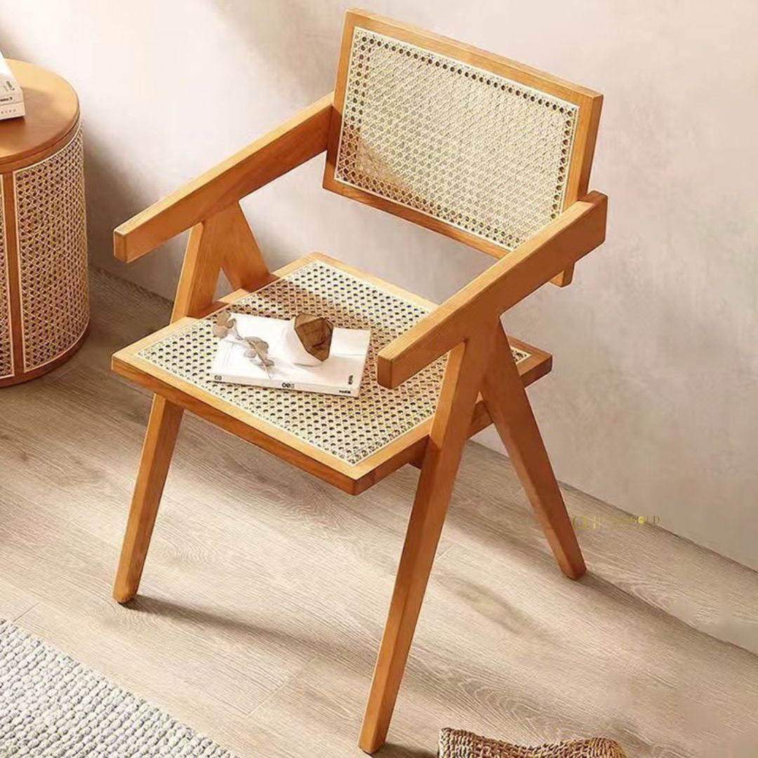Rustic accent chair with handcrafted rattan