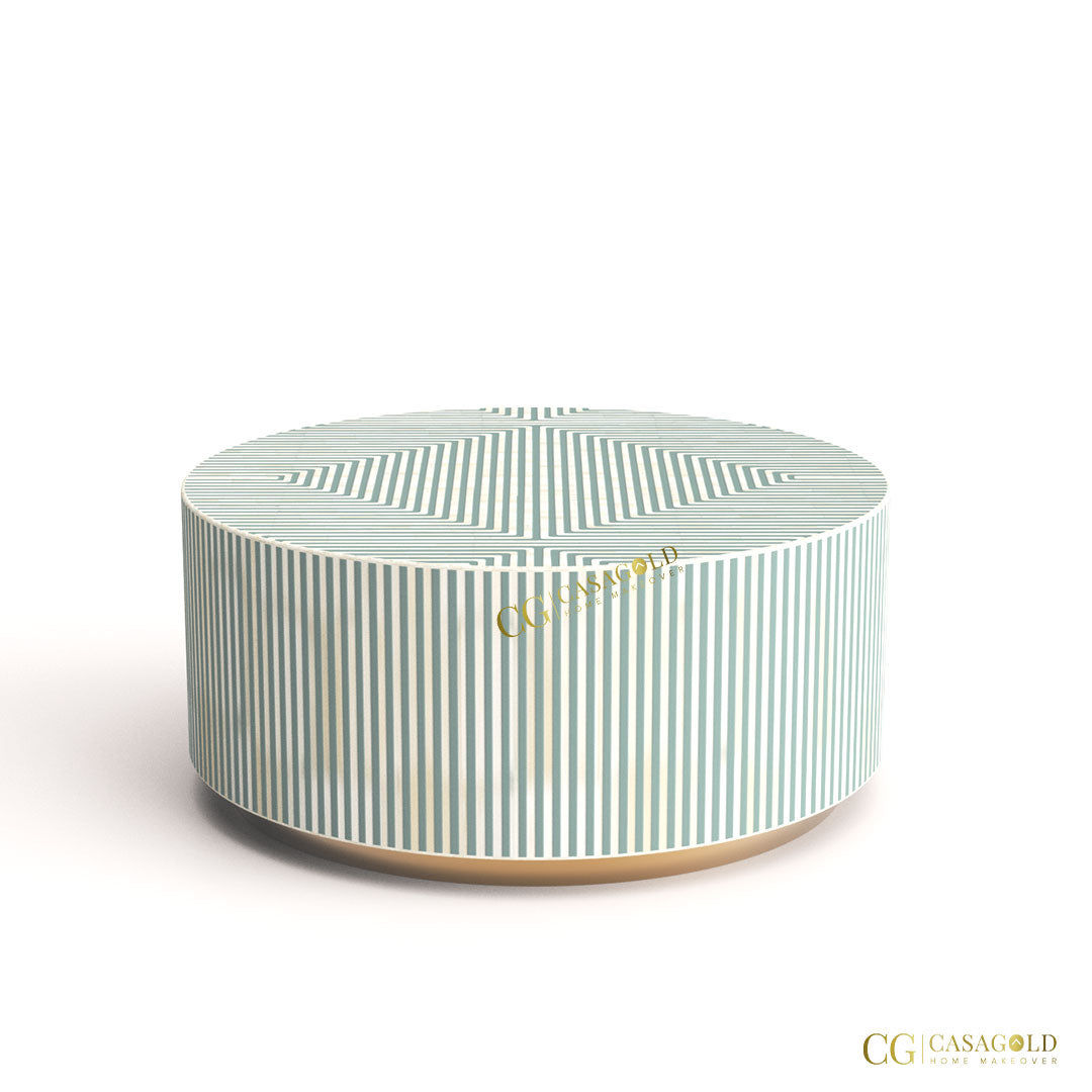 Elegant Round Coffee Table with Bone Inlay