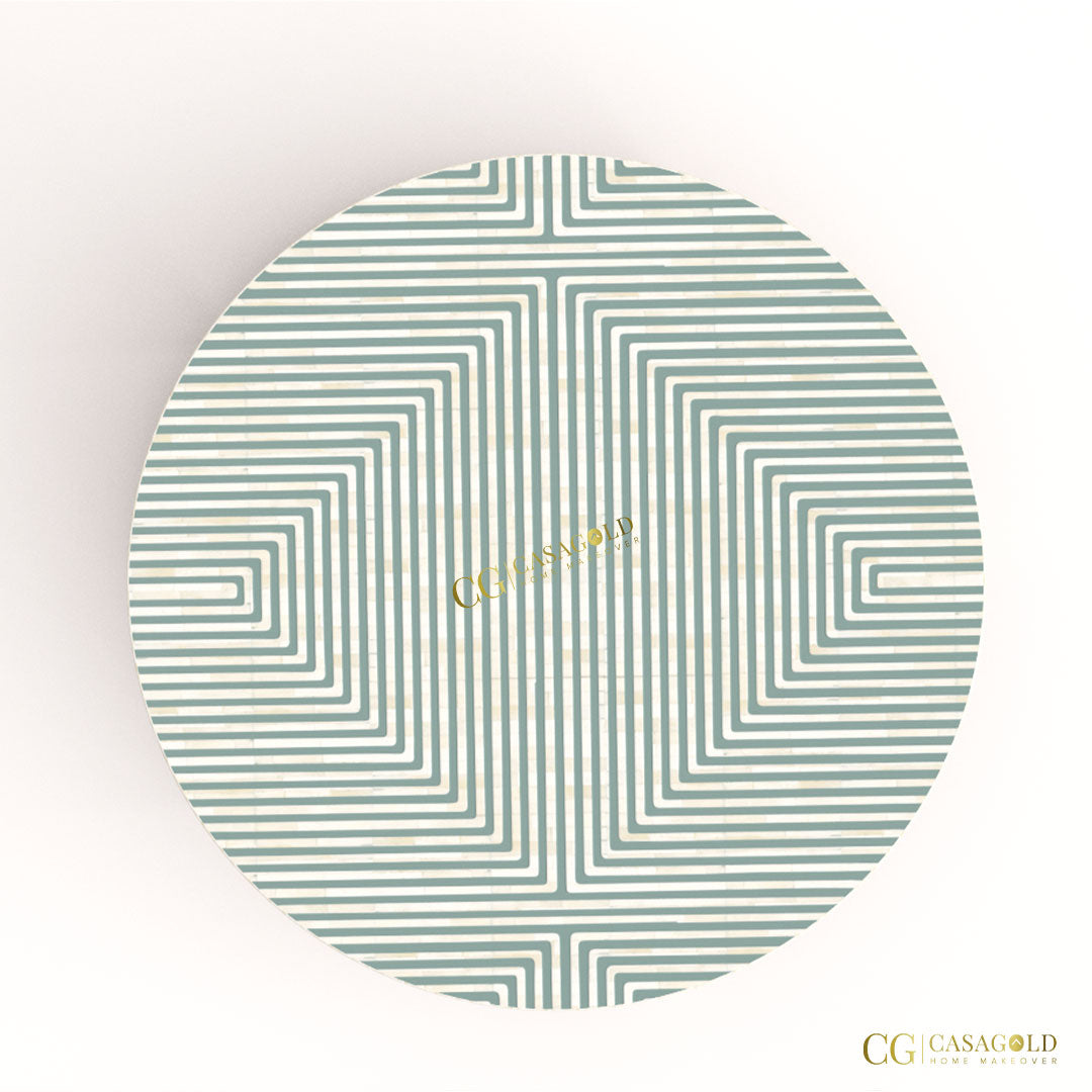 Designer round coffee table with inlay art