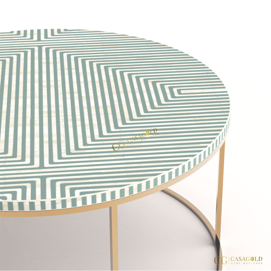 Designer round coffee table with inlay art
