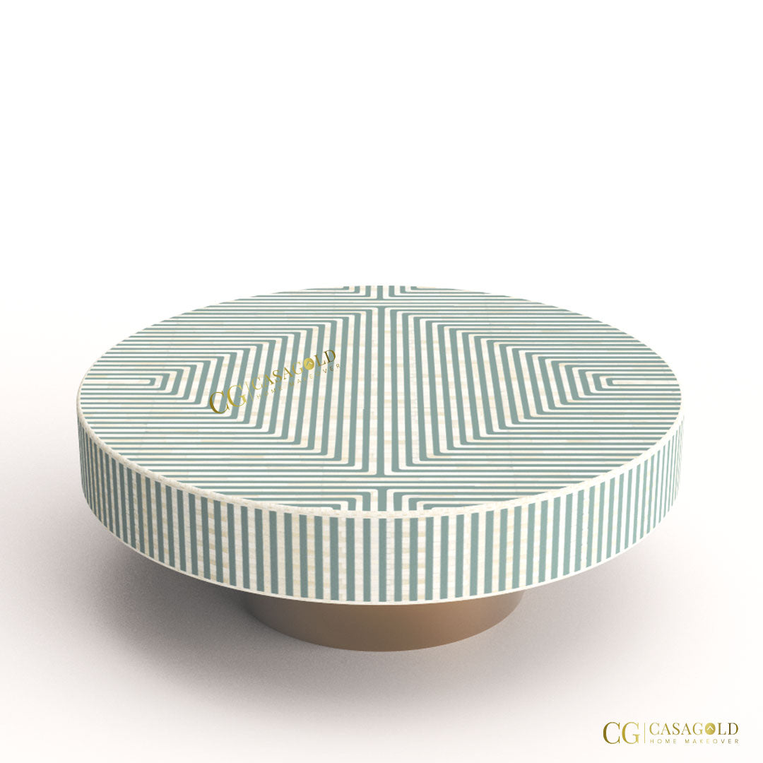 Round marble and bone inlay coffee table