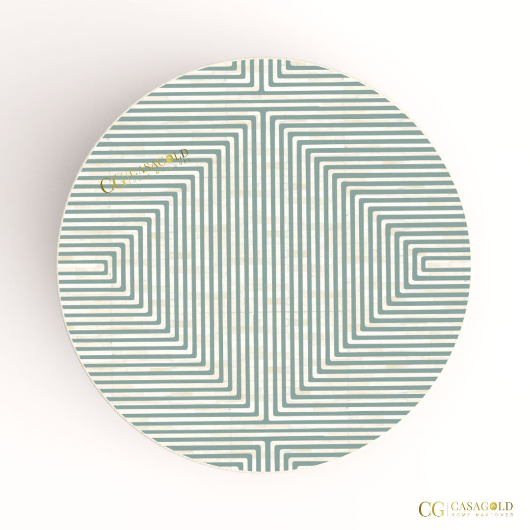 Round marble and bone inlay coffee table