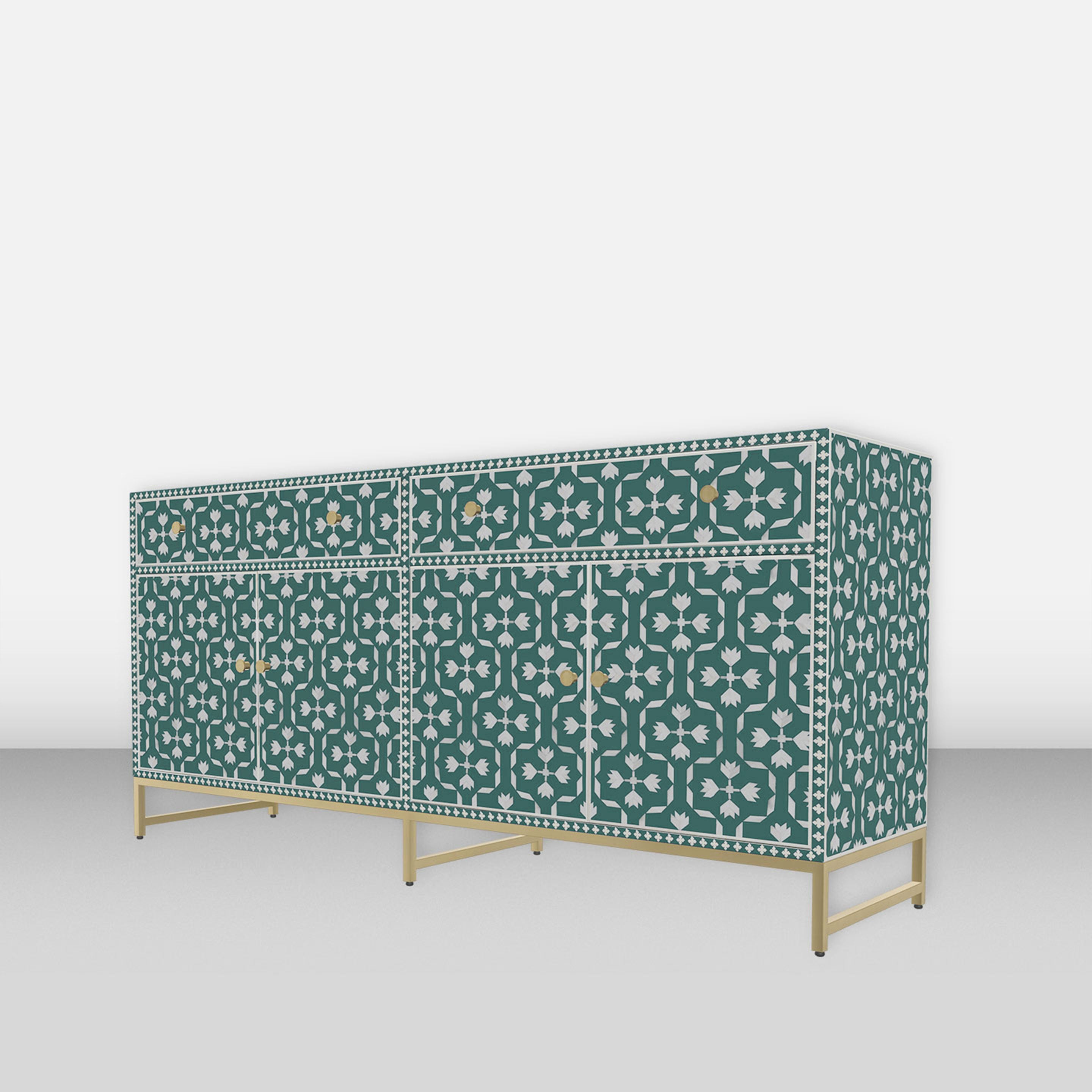 Seagreen Bone Inlay Cabinet with Drawers