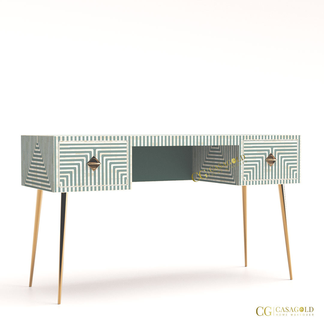 Handcrafted Bone Inlay Study Desk