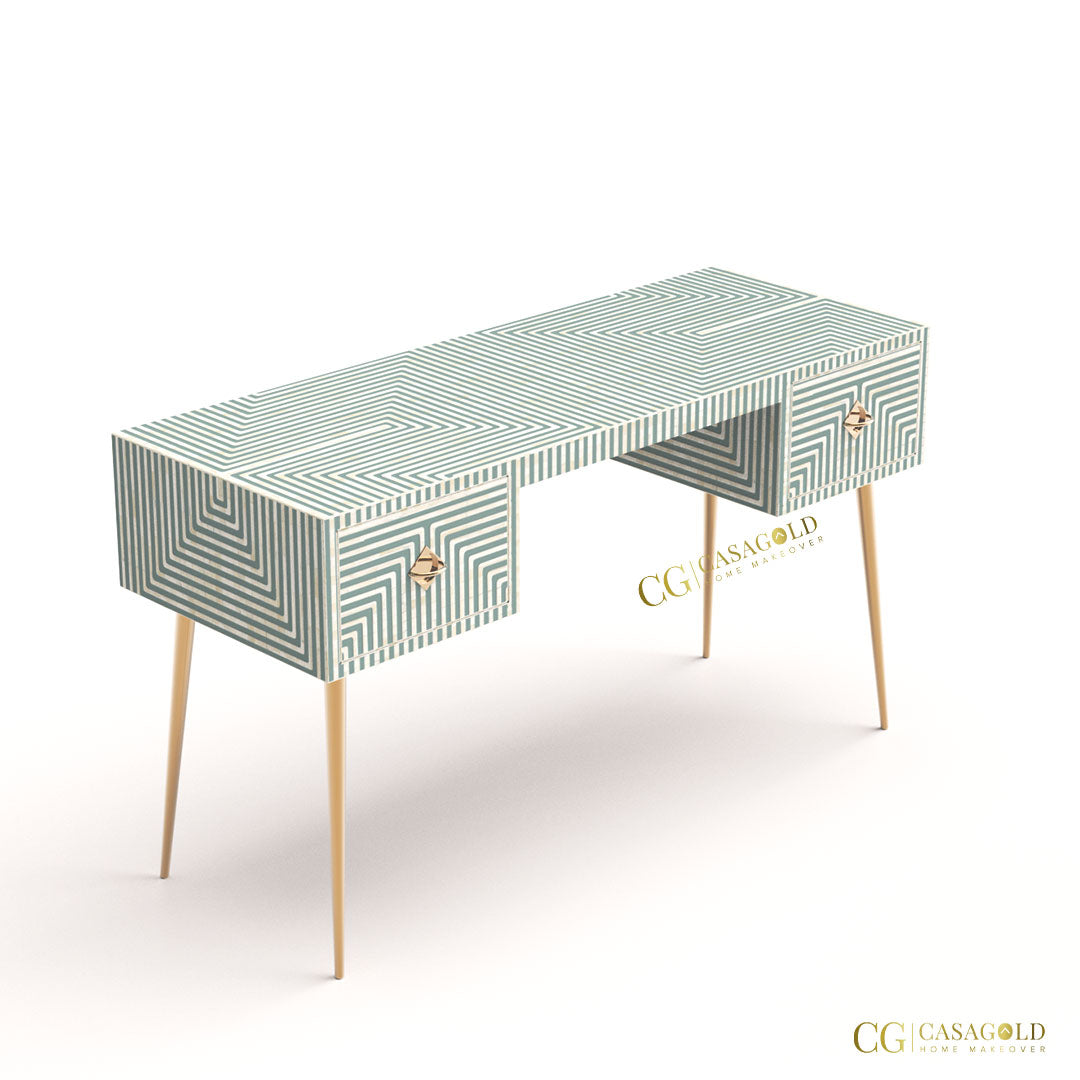 Handmade bone inlay study desk with contemporary flair