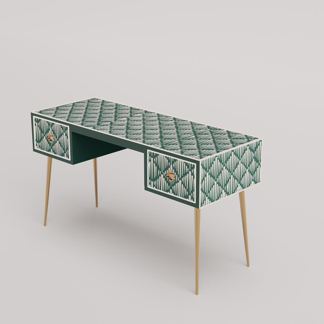 Minimalist bone inlay study desk with Morrisson's timeless aesthetics