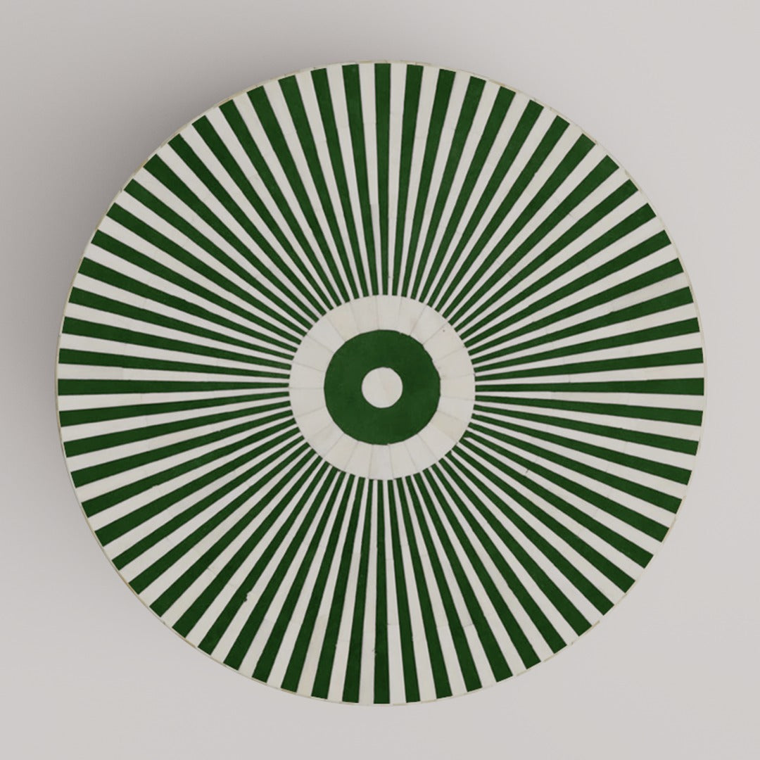 Wooden coffee table with round inlay design