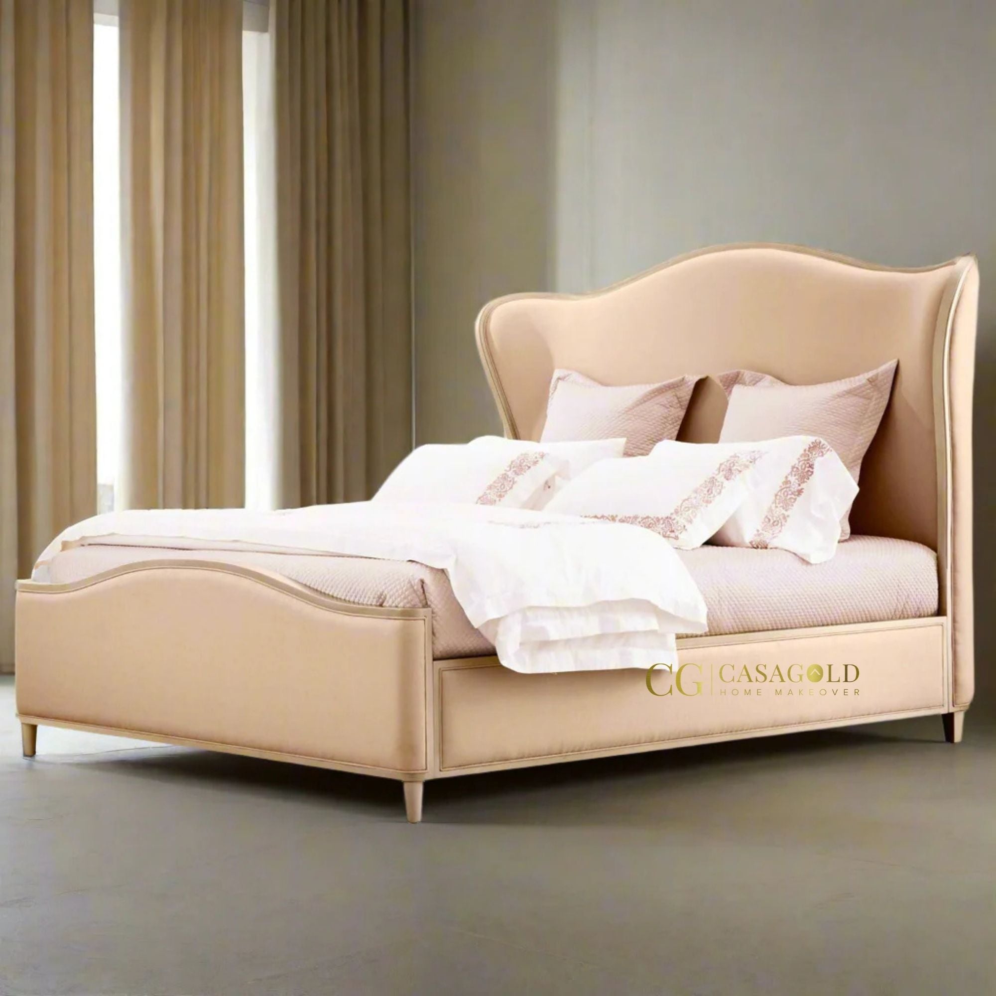 Modern Wingback Bed with Velvet Upholstery