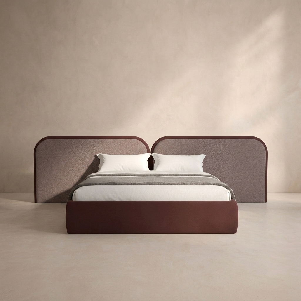 Discover the Siena Upholstered Bed by CasaGold, featuring a split curved headboard, rich upholstery and refined wood detailing. Custom sizes and finishes available.