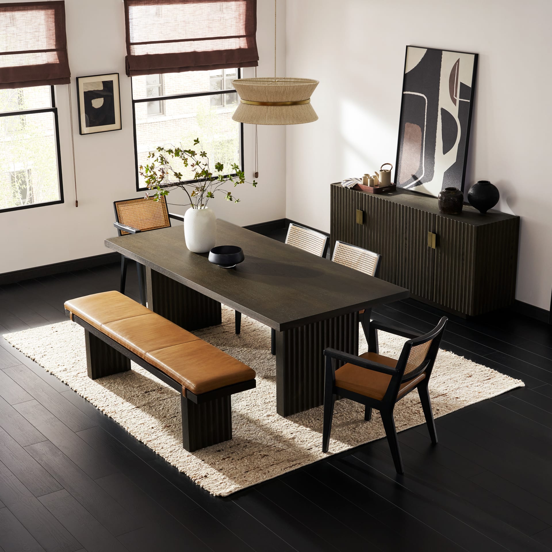 Solid Oak Dining Table with Distressed Finish