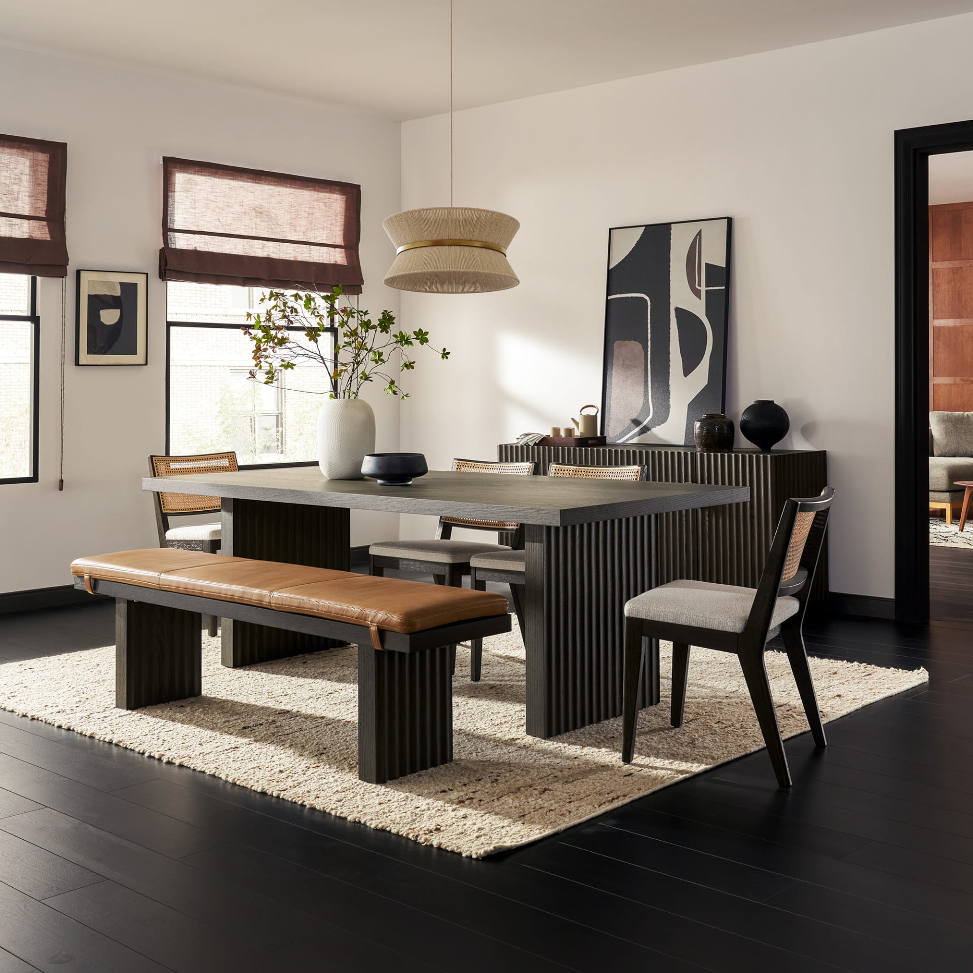 Solid Oak Wood Dining Table with a Distressed Finish for Rustic Interiors