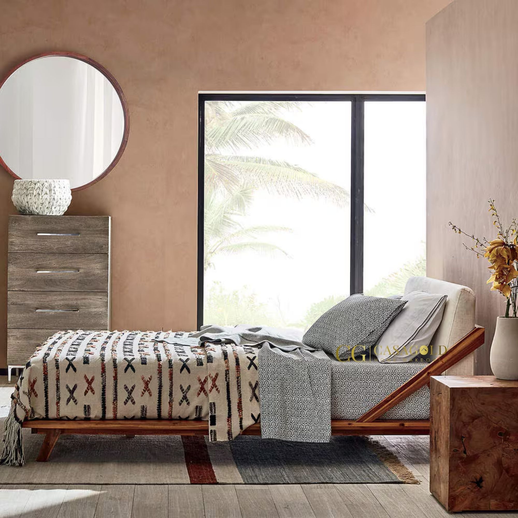 Contemporary Platform Bed with Upholstered Headboard