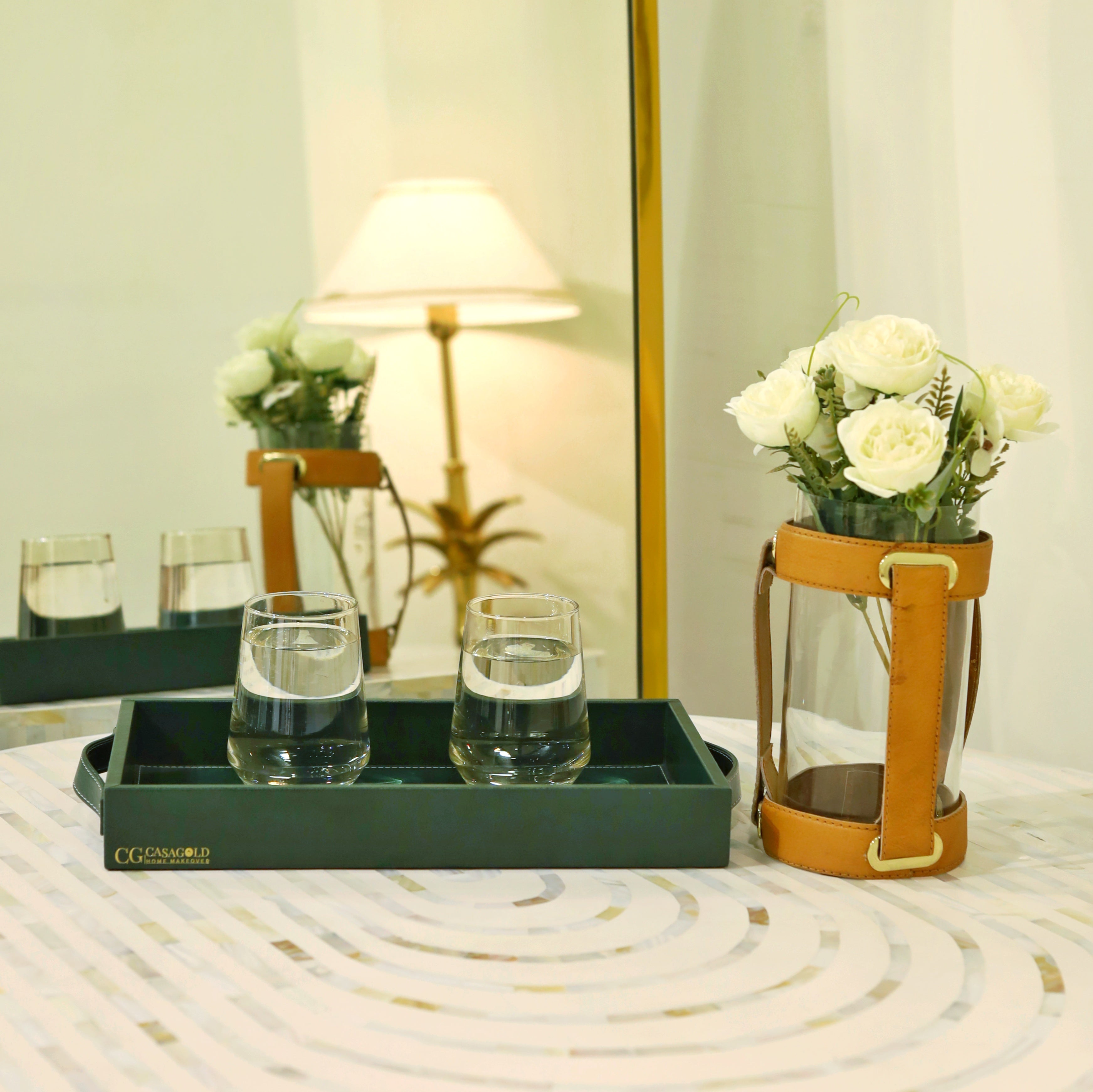 Sophisticated leather tray for refined living spaces