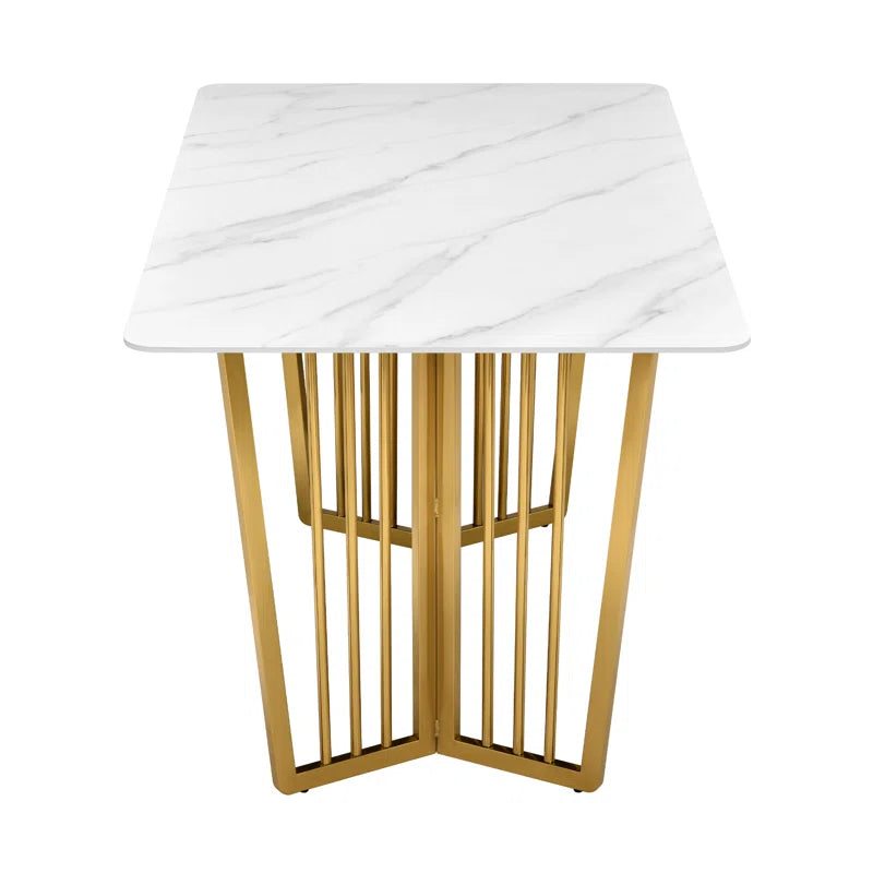 Glossy Marble and Wood Luxury Dining Table