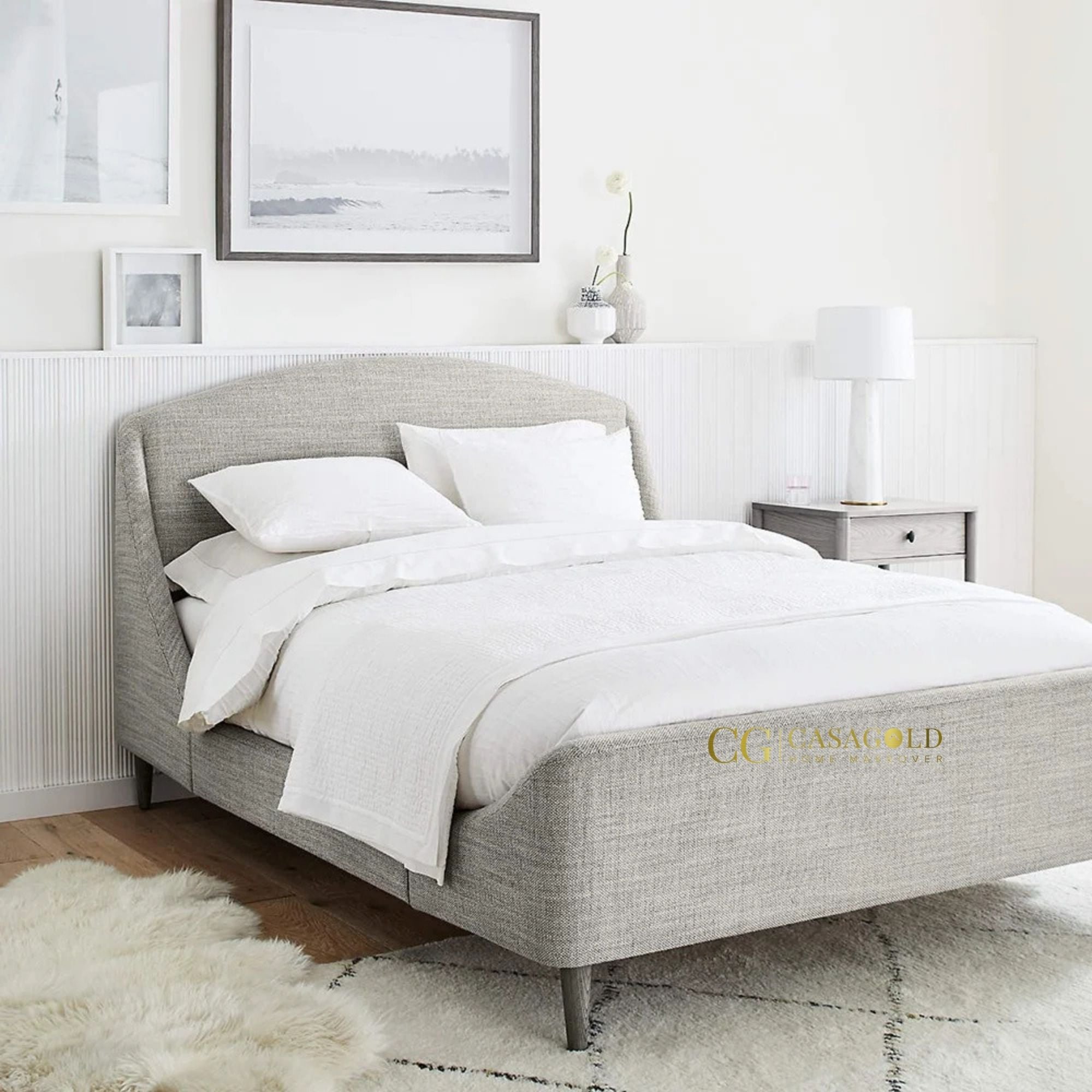 Elegant low-profile bed for modern bedrooms.