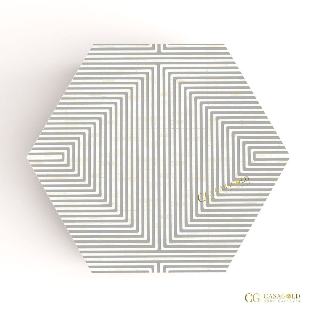 Stylish Bone Inlay Hexagon Coffee Table for Living Room
