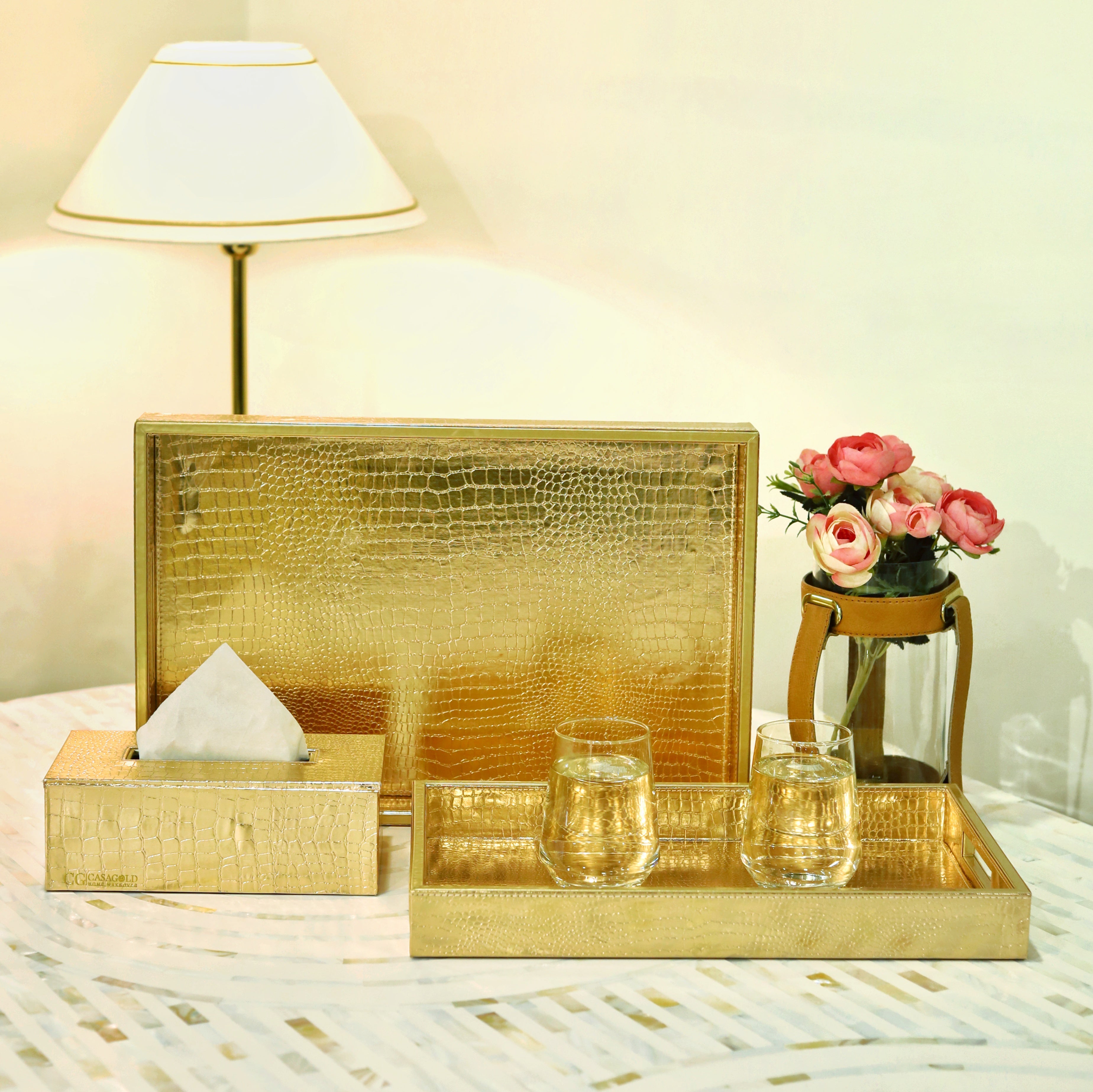 Stylish leather tray with tissue box for home decor