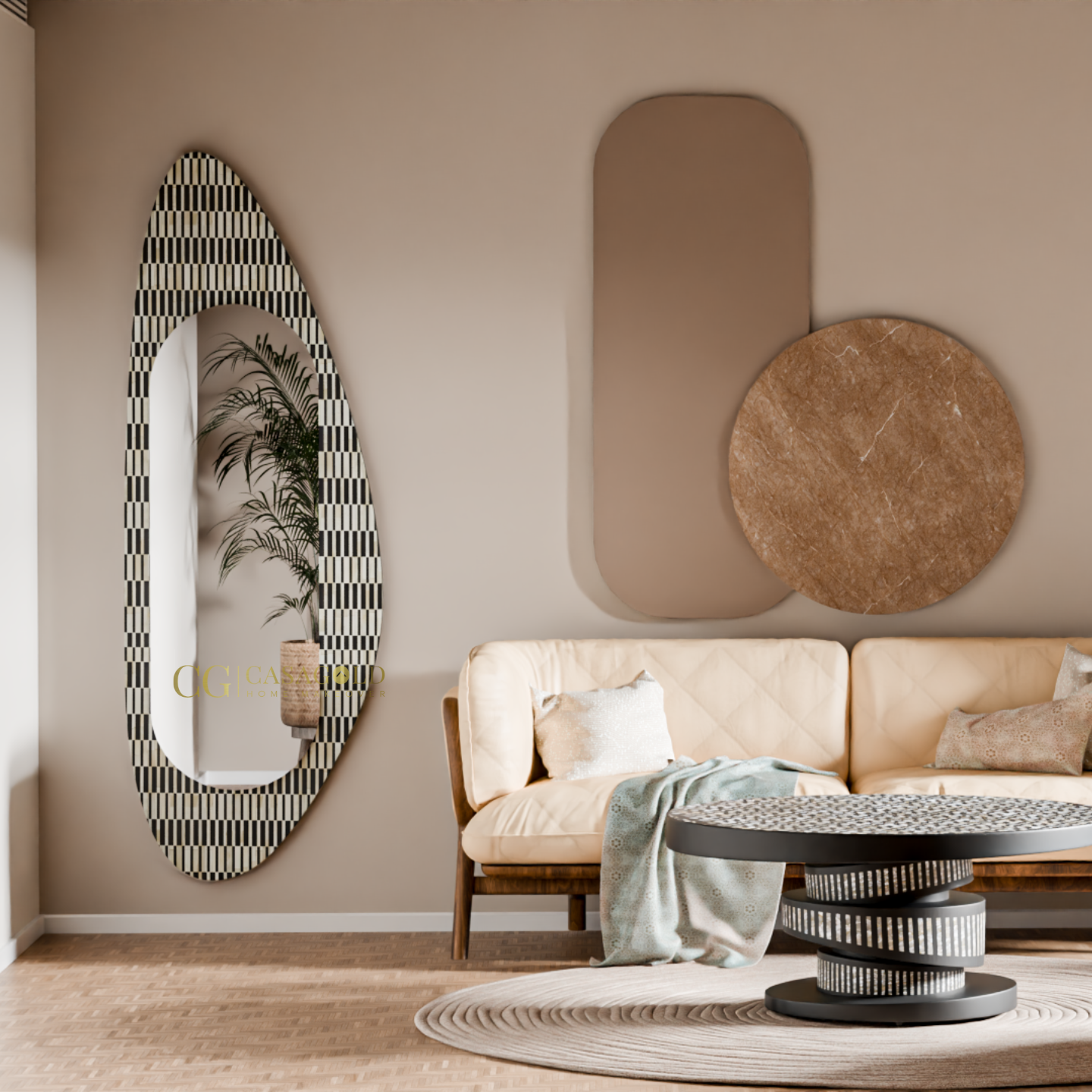 Eye-catching mirror with floral inlay