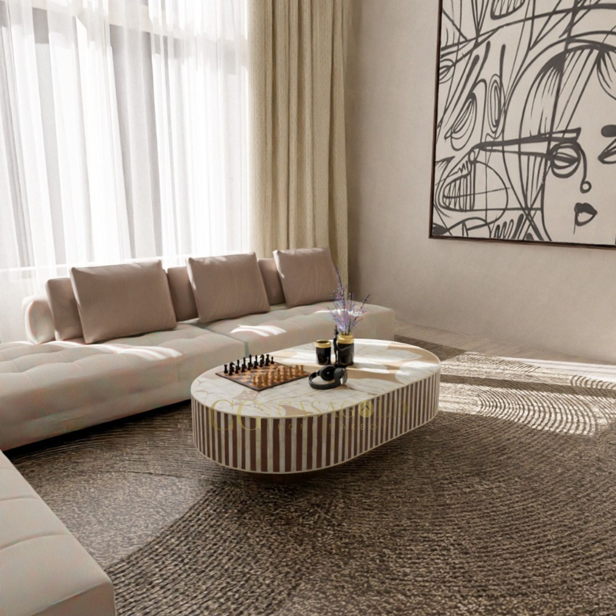 Stylish Oblong Coffee Table with Bone Inlay