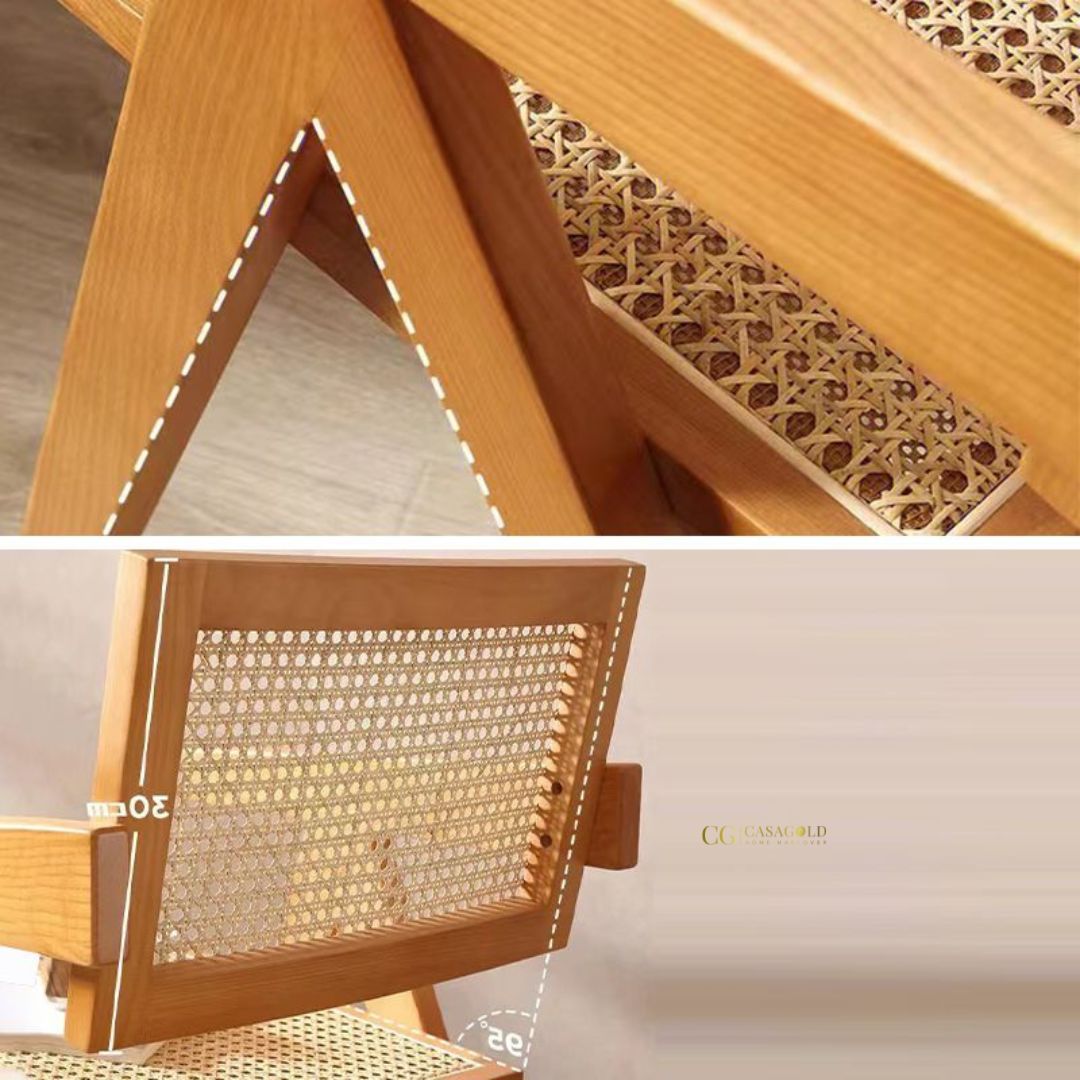 Wooden armchair with a natural rattan seat
