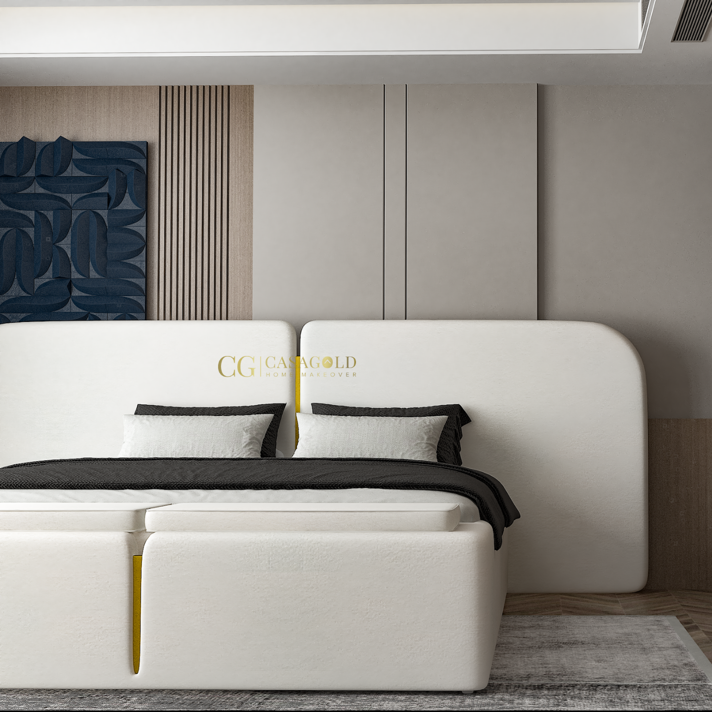 Contemporary Bed with Rounded Headboard Design