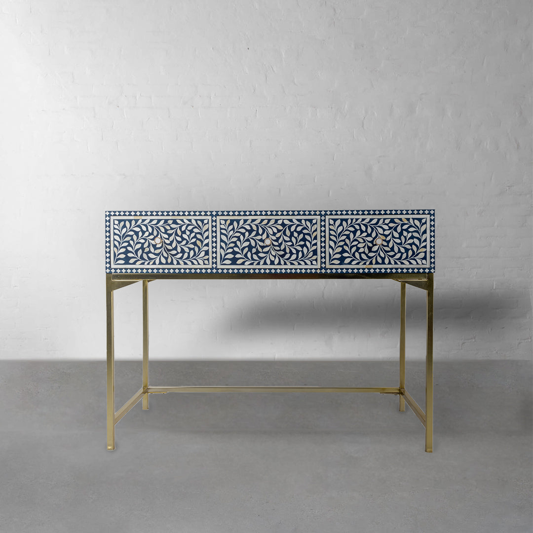 Stylish blue chevron bone inlay console table for home decor