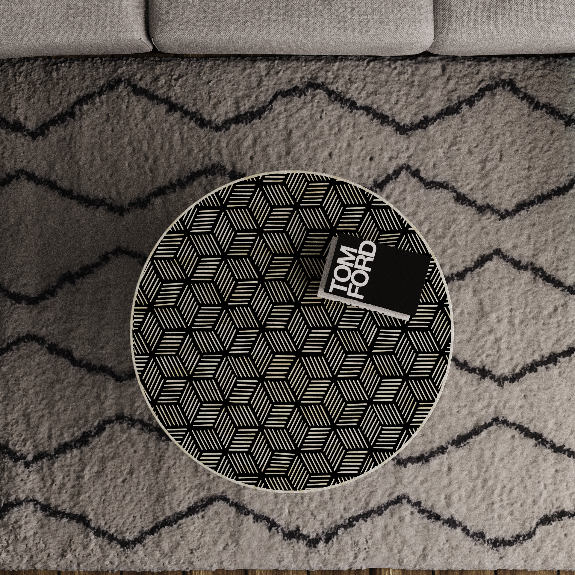 Stylish round inlay coffee table centerpiece
