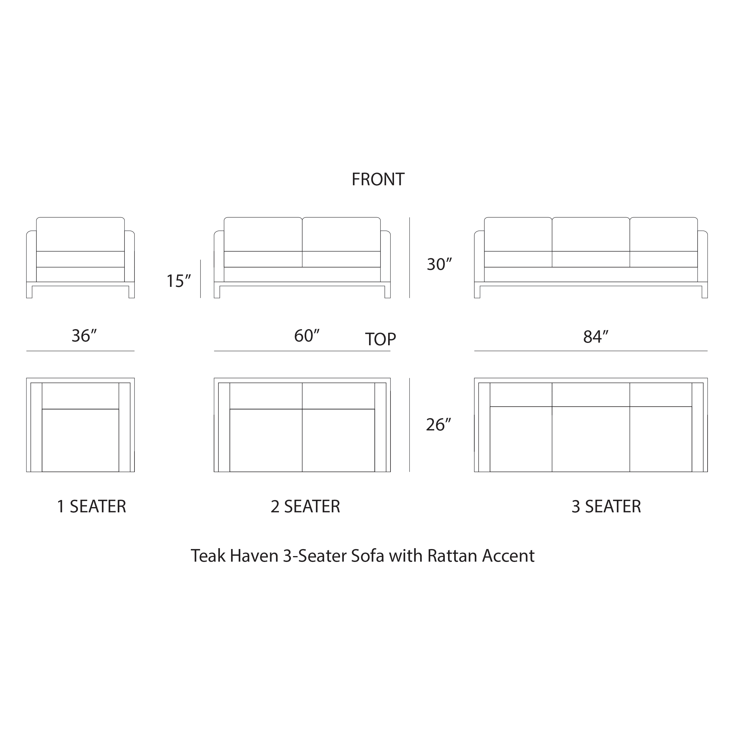 Teak Haven 3-Seater Sofa with Rattan Accent
