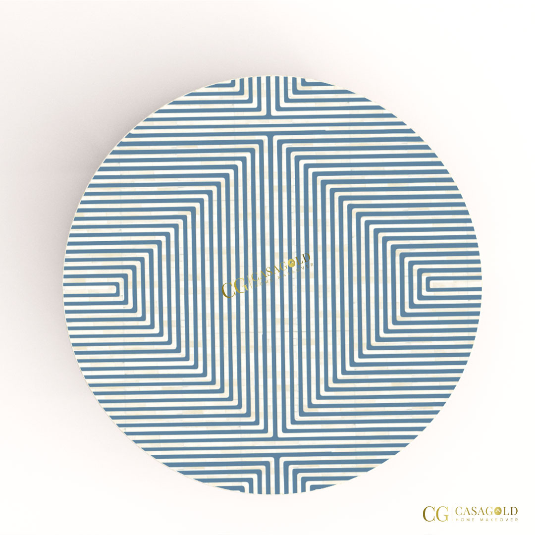 Designer round coffee table with inlay art