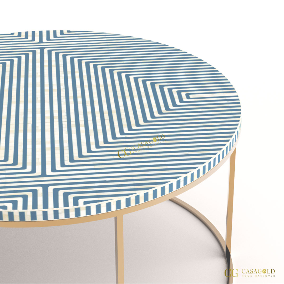 Designer round coffee table with inlay art