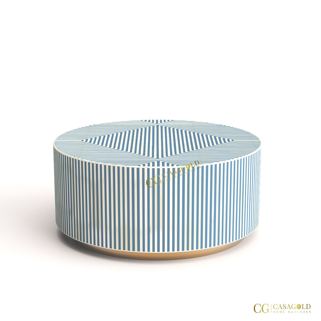 Elegant Round Coffee Table with Bone Inlay