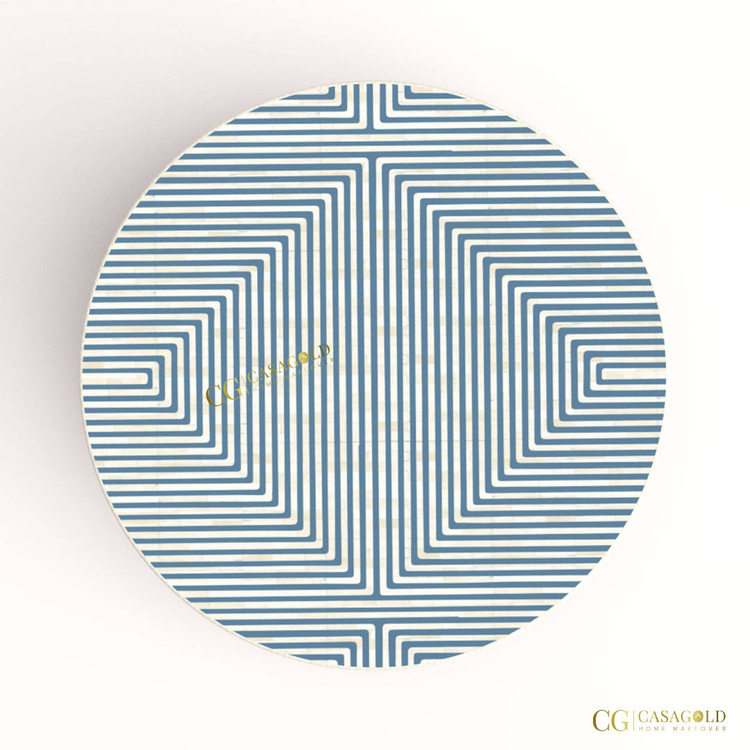 Round marble and bone inlay coffee table