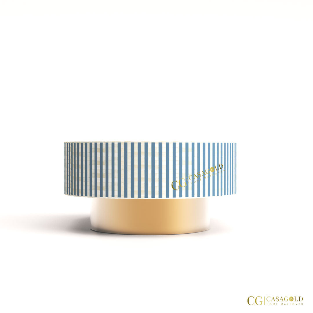 Striped Inlay Oval Shape Coffee Table